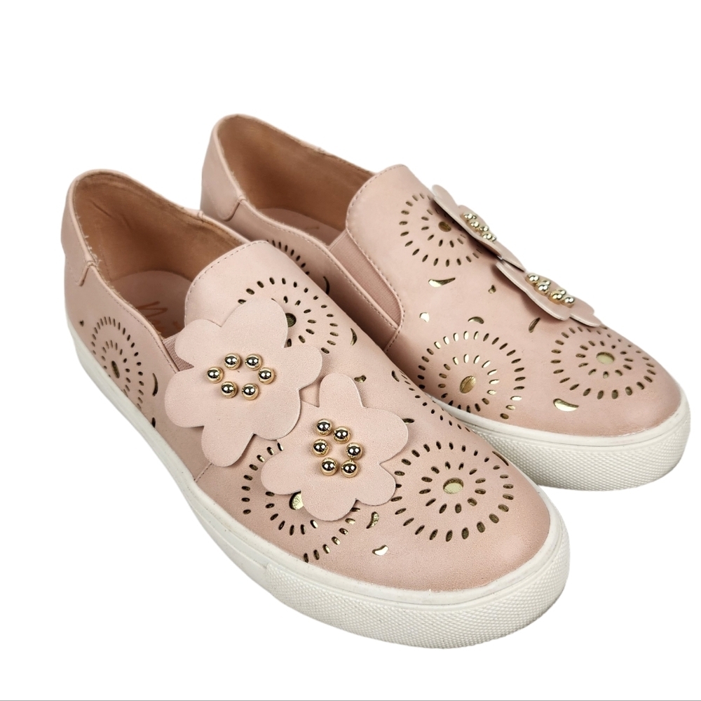 Nanette Lepore Whitney Dusty Pink Floral Laser Cut Slip On Sneaker Womens Size 9